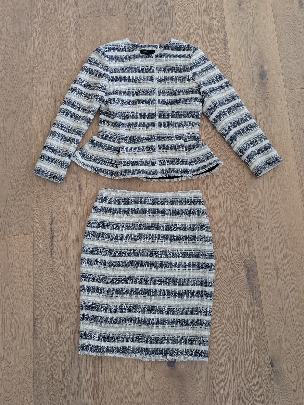 Ann Taylor Ivory and Navy Striped Tweed Skirt Set